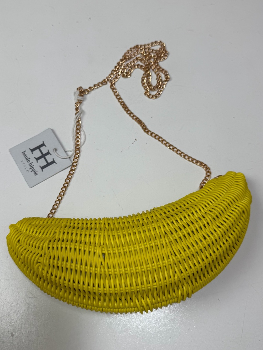 Haute Hippie Style Yellow Wicker Banana Gold Chain Crossbody Bag NWT - Picture 11 of 13